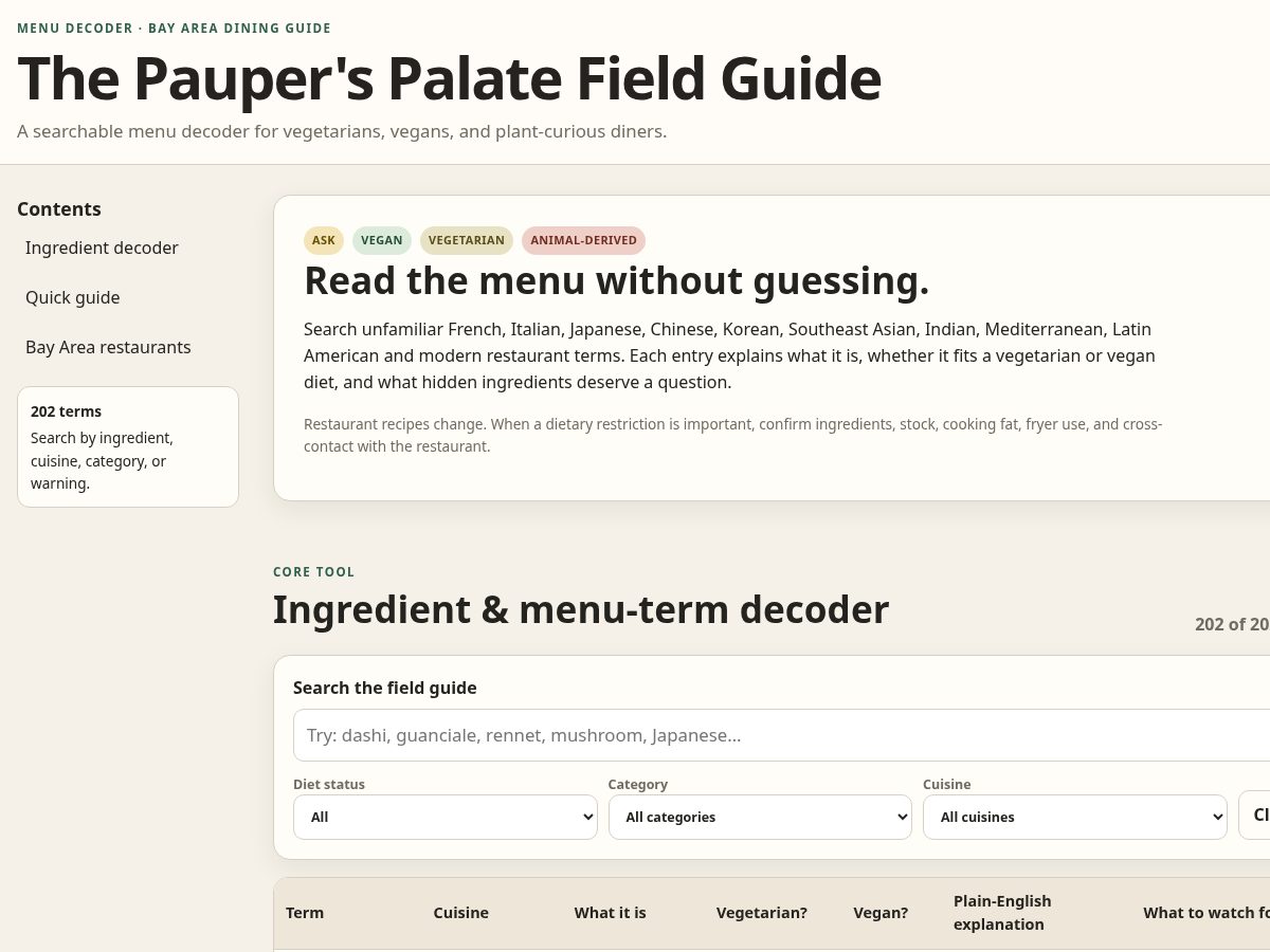 Landing-page snapshot of pauperspalate.com
