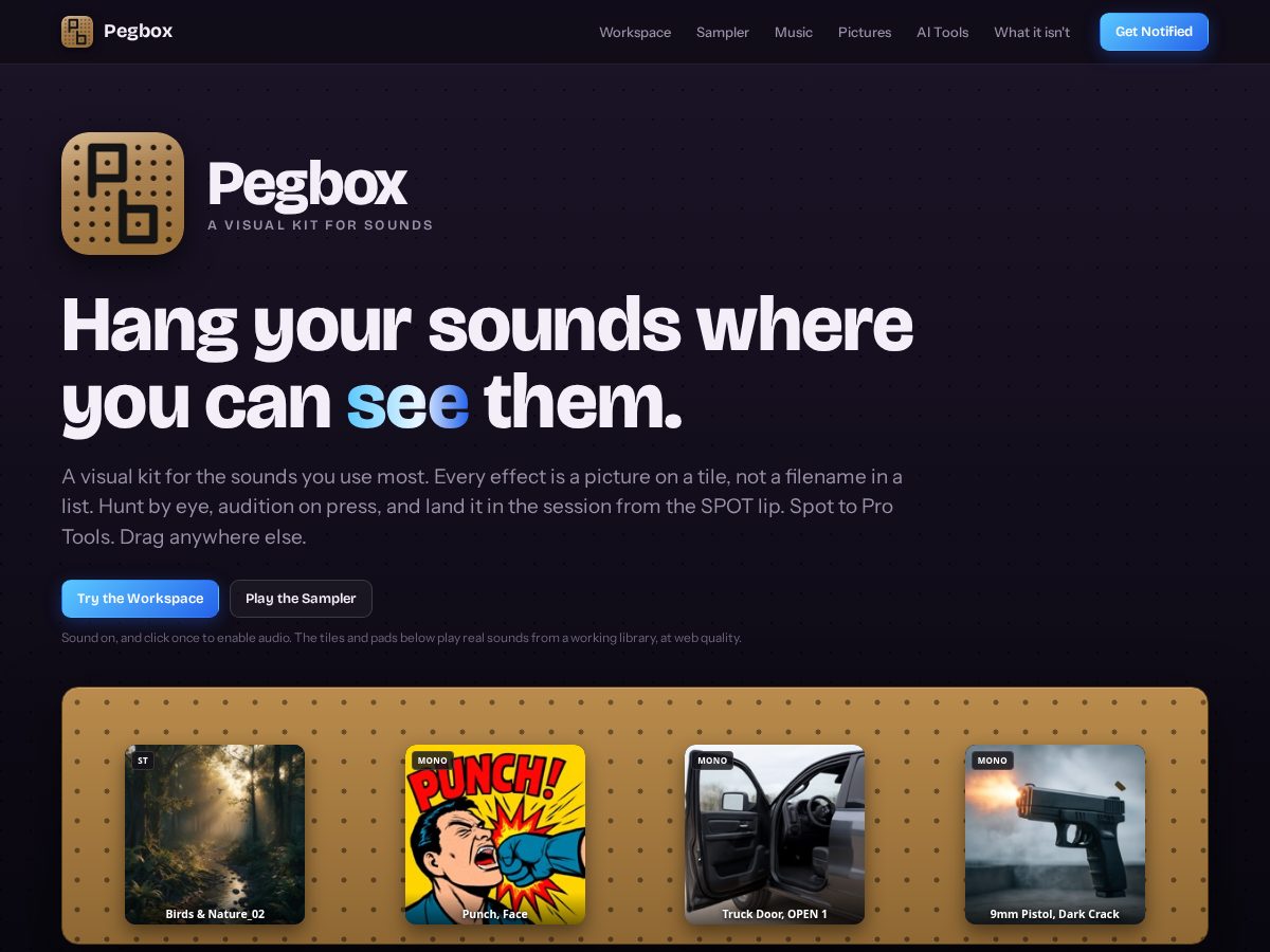 Landing-page snapshot of pegbox.app