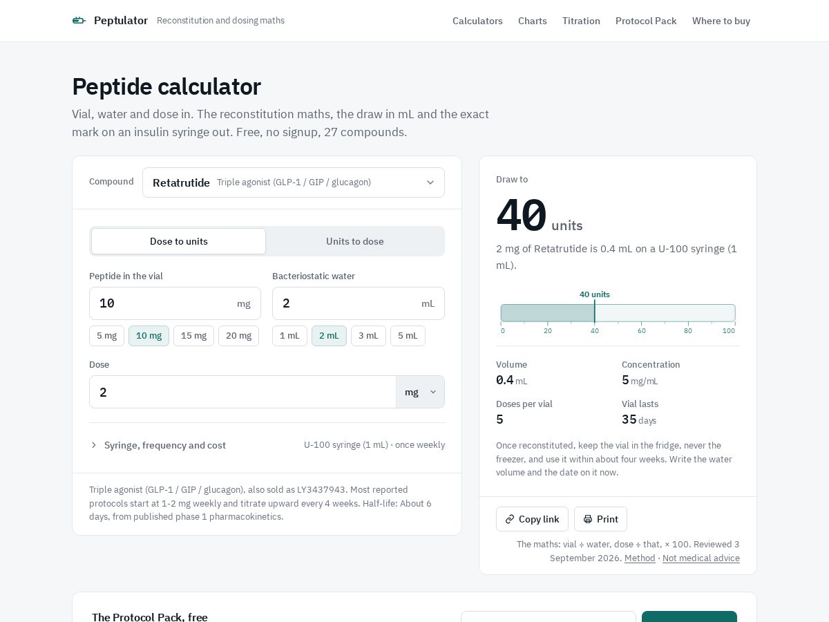 Landing-page snapshot of peptulator.com