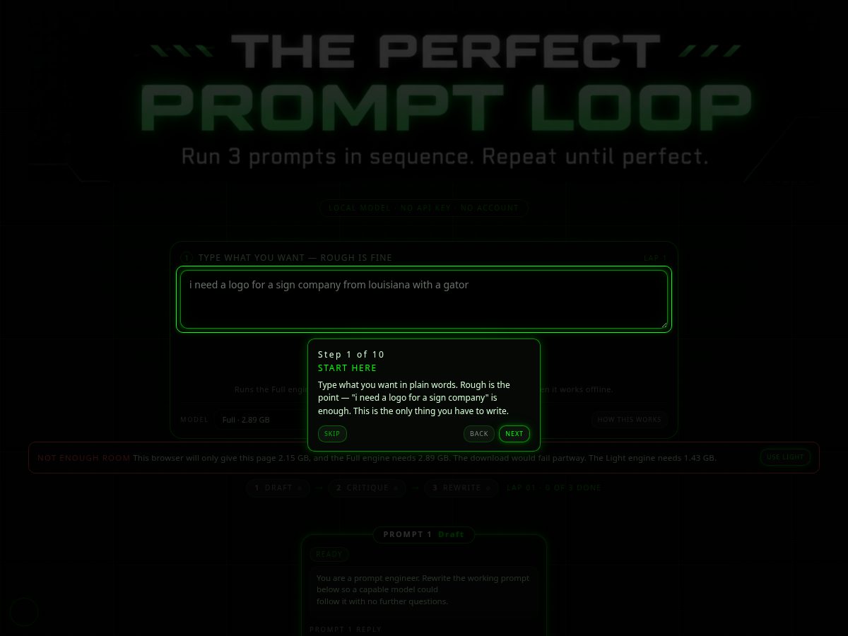 Landing-page snapshot of perfectpromptloop.xyz