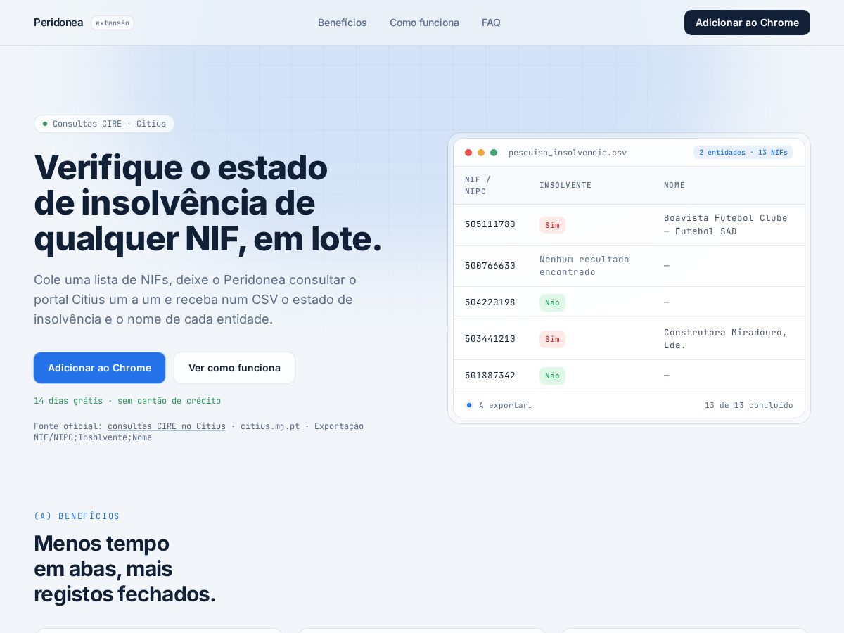 Landing-page snapshot of peridonea.com