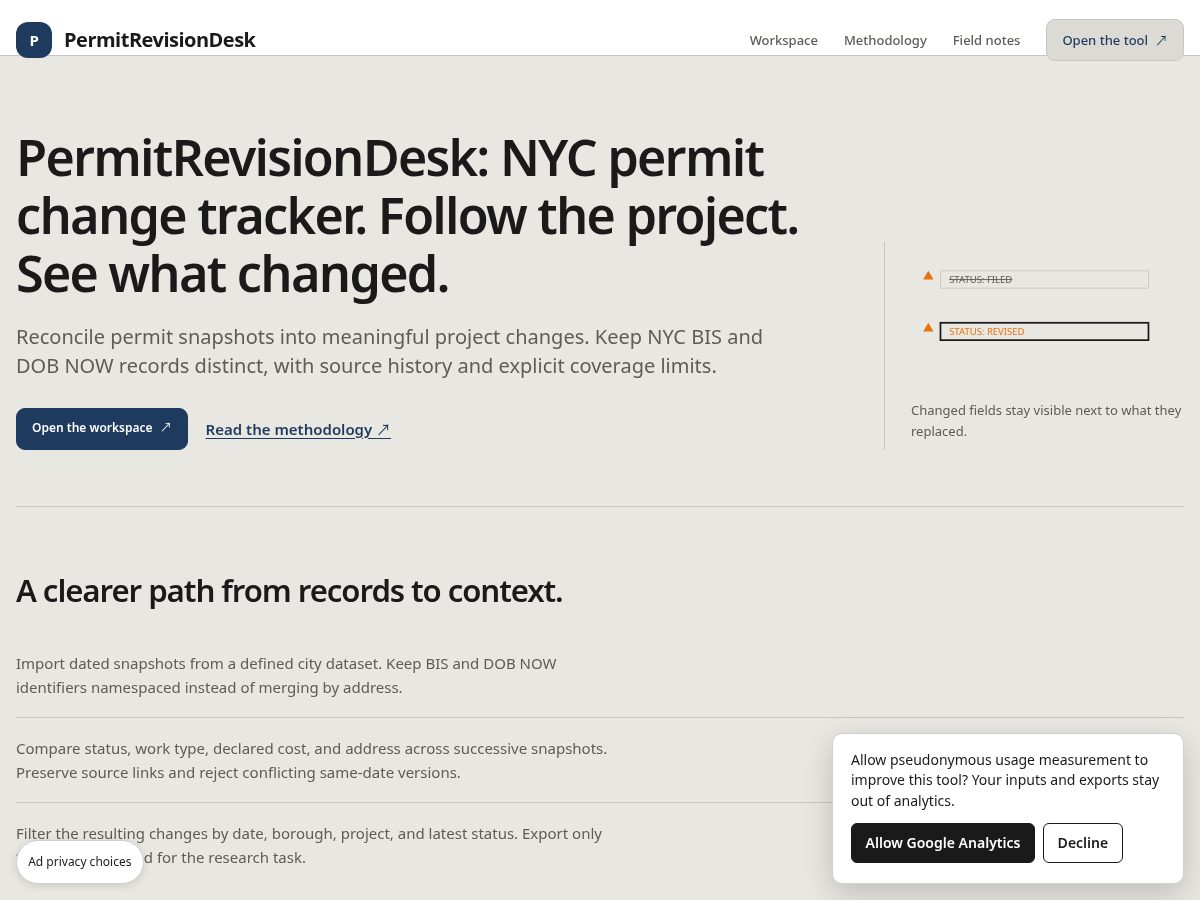 Landing-page snapshot of permitrevisiondesk.com