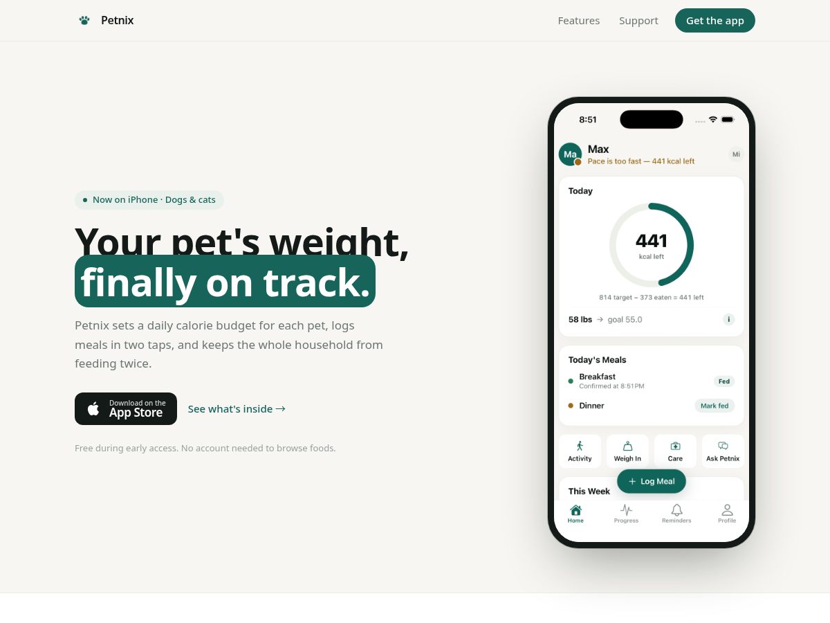 Landing-page snapshot of petnix.app