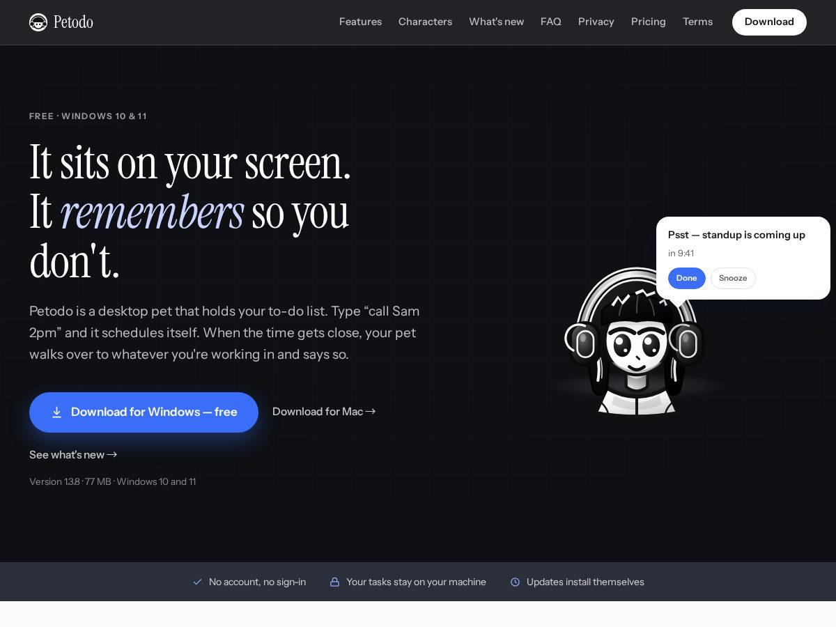Landing-page snapshot of petodoapp.com