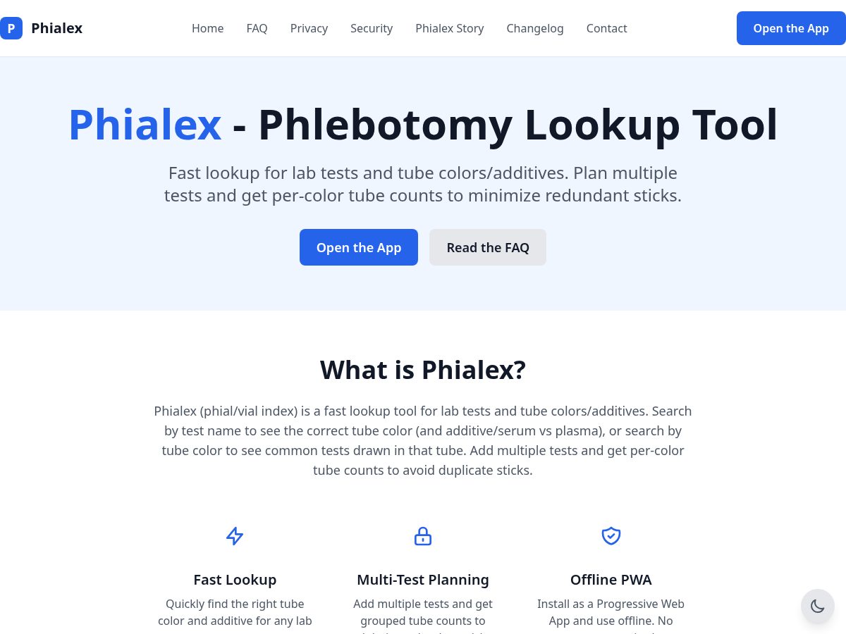Landing-page snapshot of phialex.app