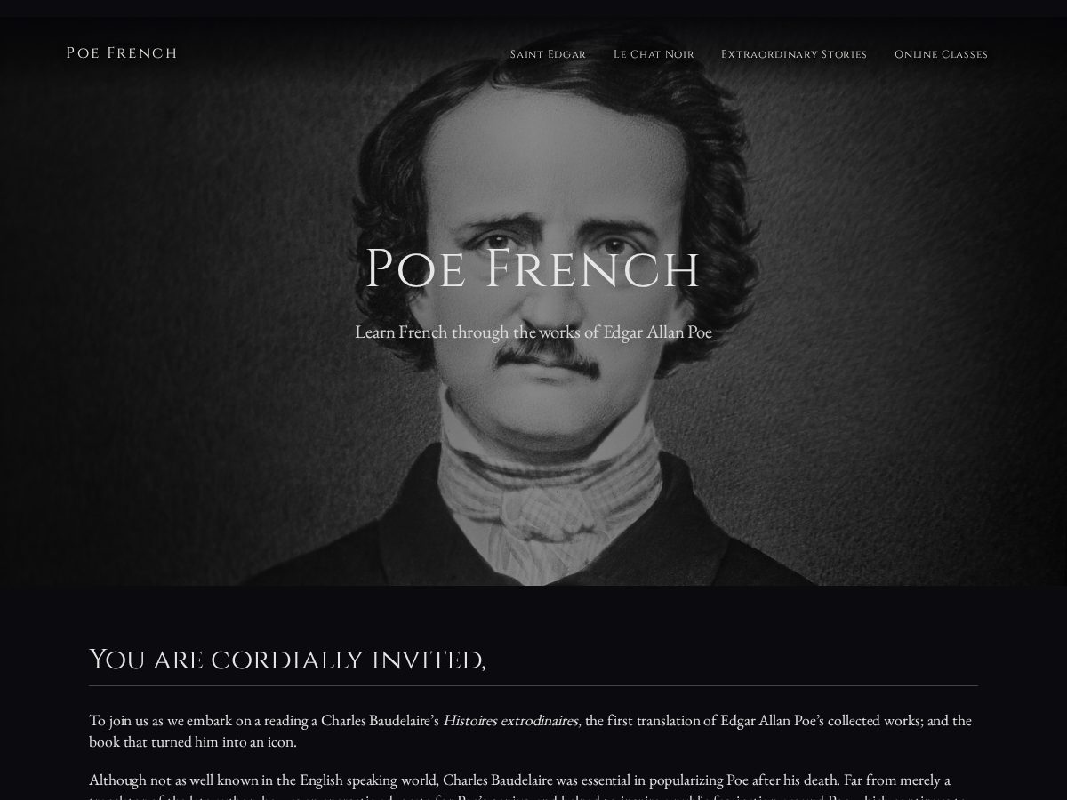 Landing-page snapshot of poefrench.com