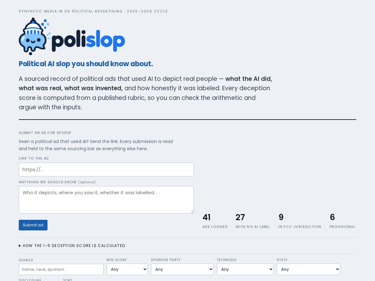 Landing-page snapshot of polislop.org