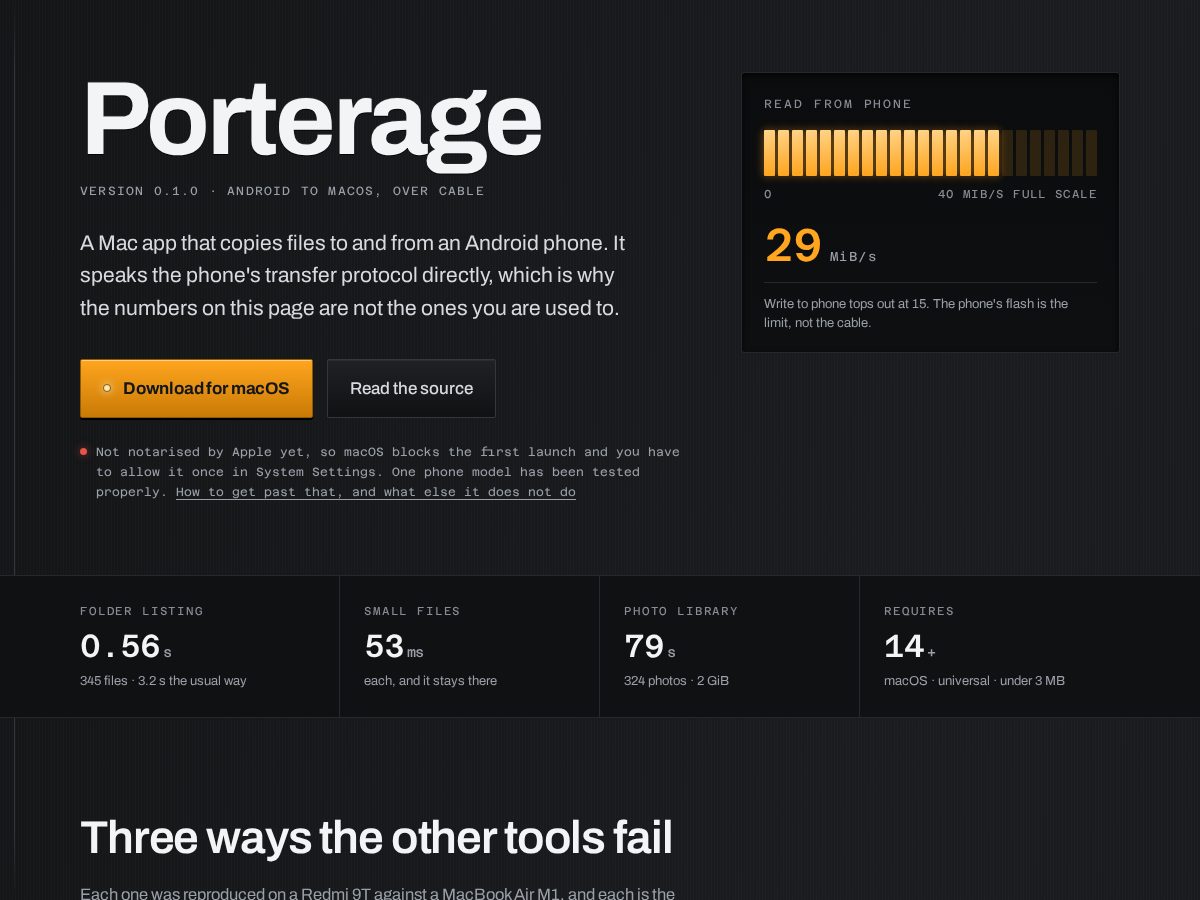 Landing-page snapshot of porterage.app