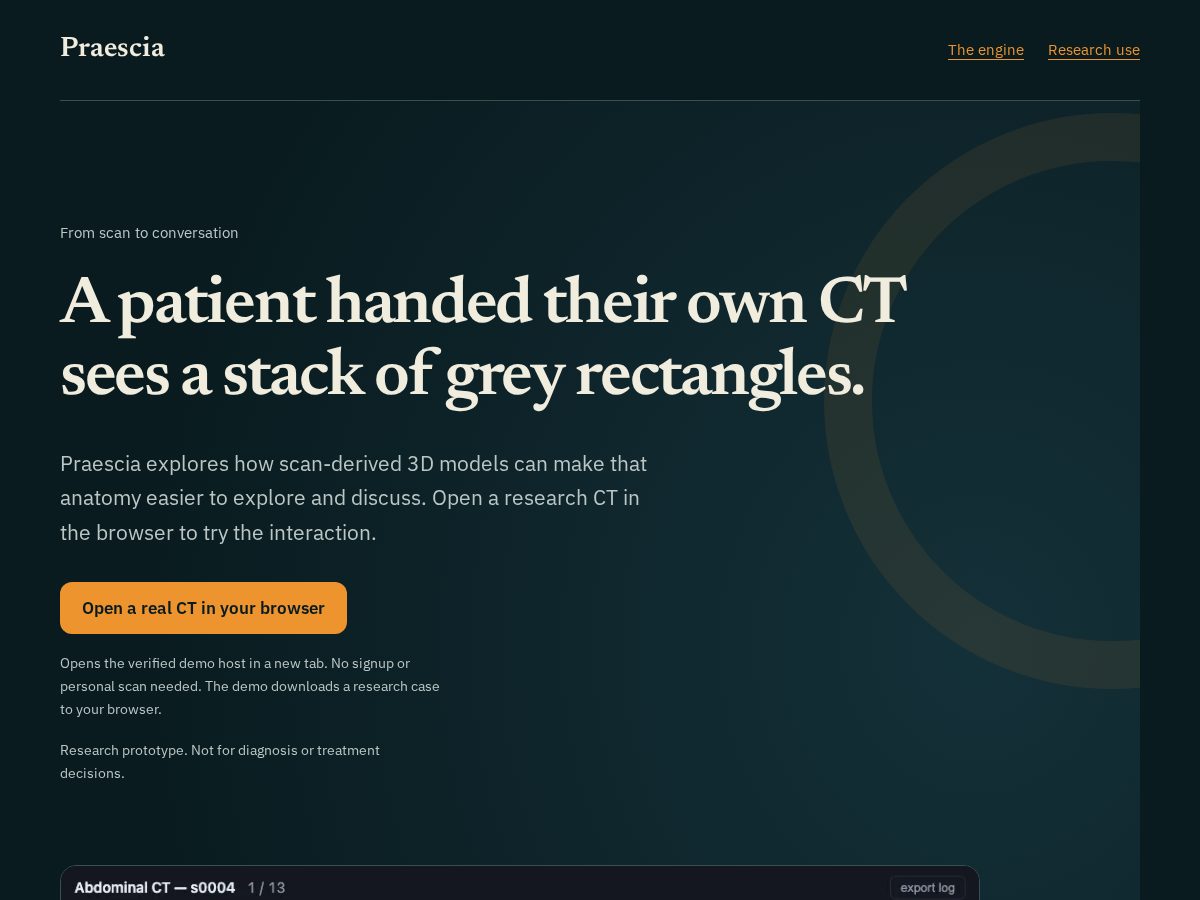 Landing-page snapshot of praescia.dev