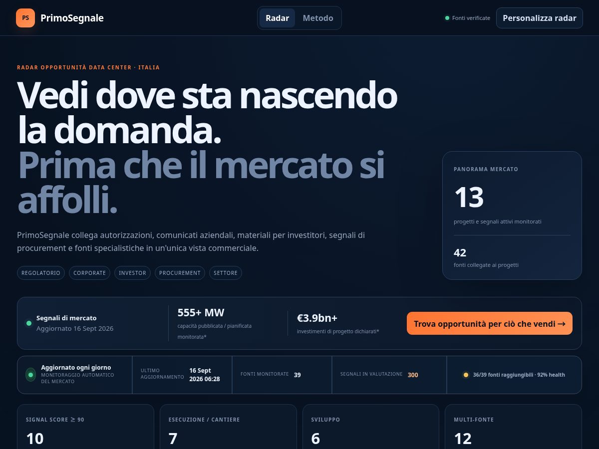 Landing-page snapshot of primosegnale.com
