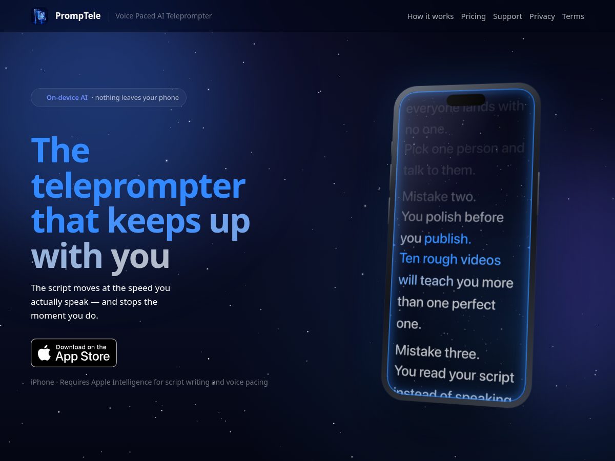 Landing-page snapshot of promptele.com