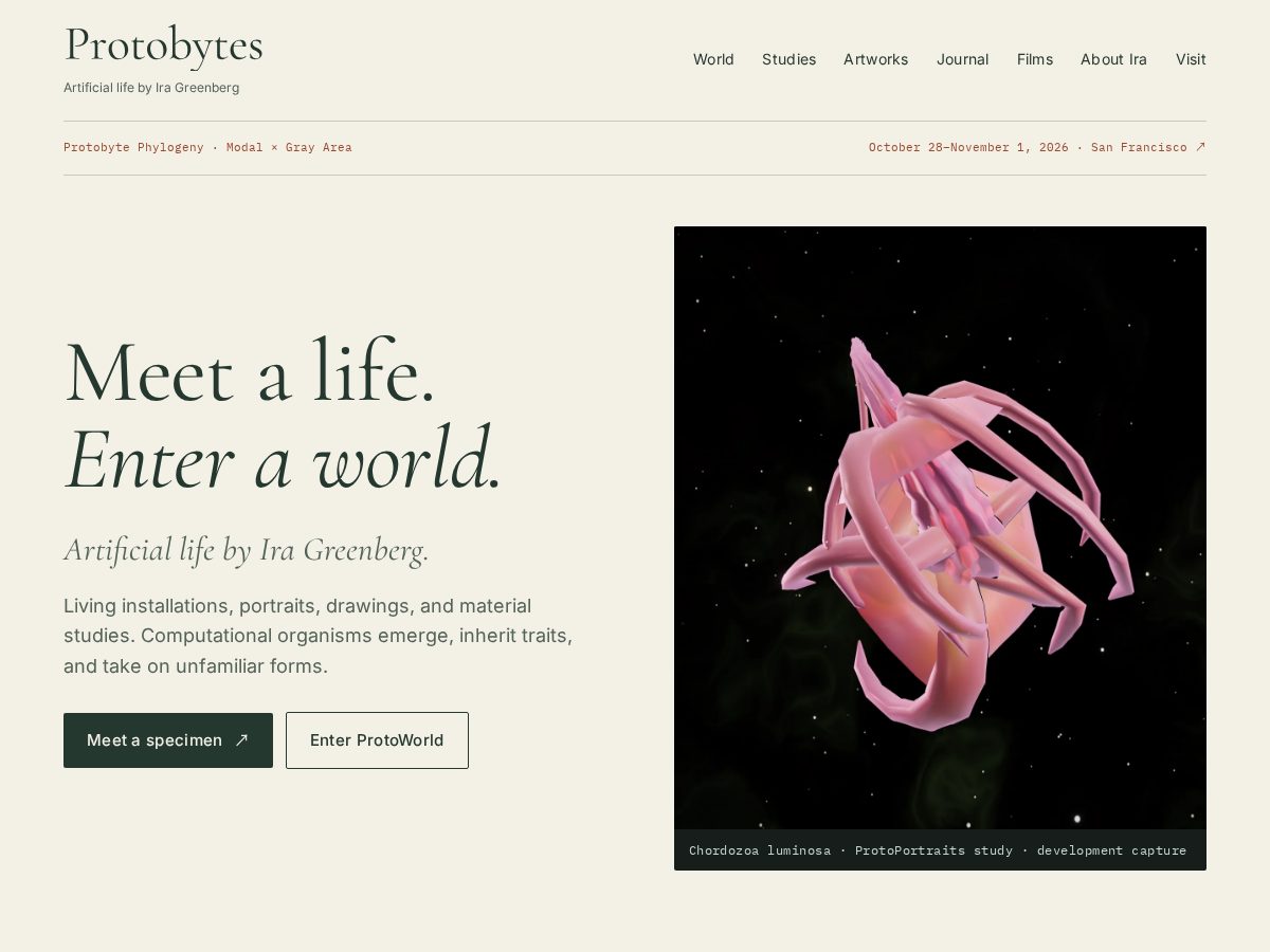 Landing-page snapshot of protobytes.art