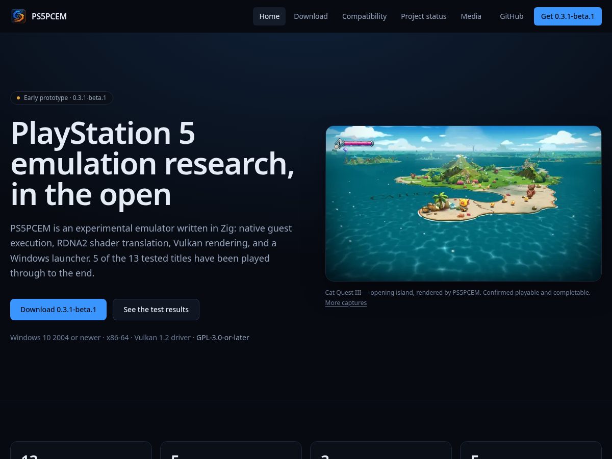 Landing-page snapshot of ps5pcem.com