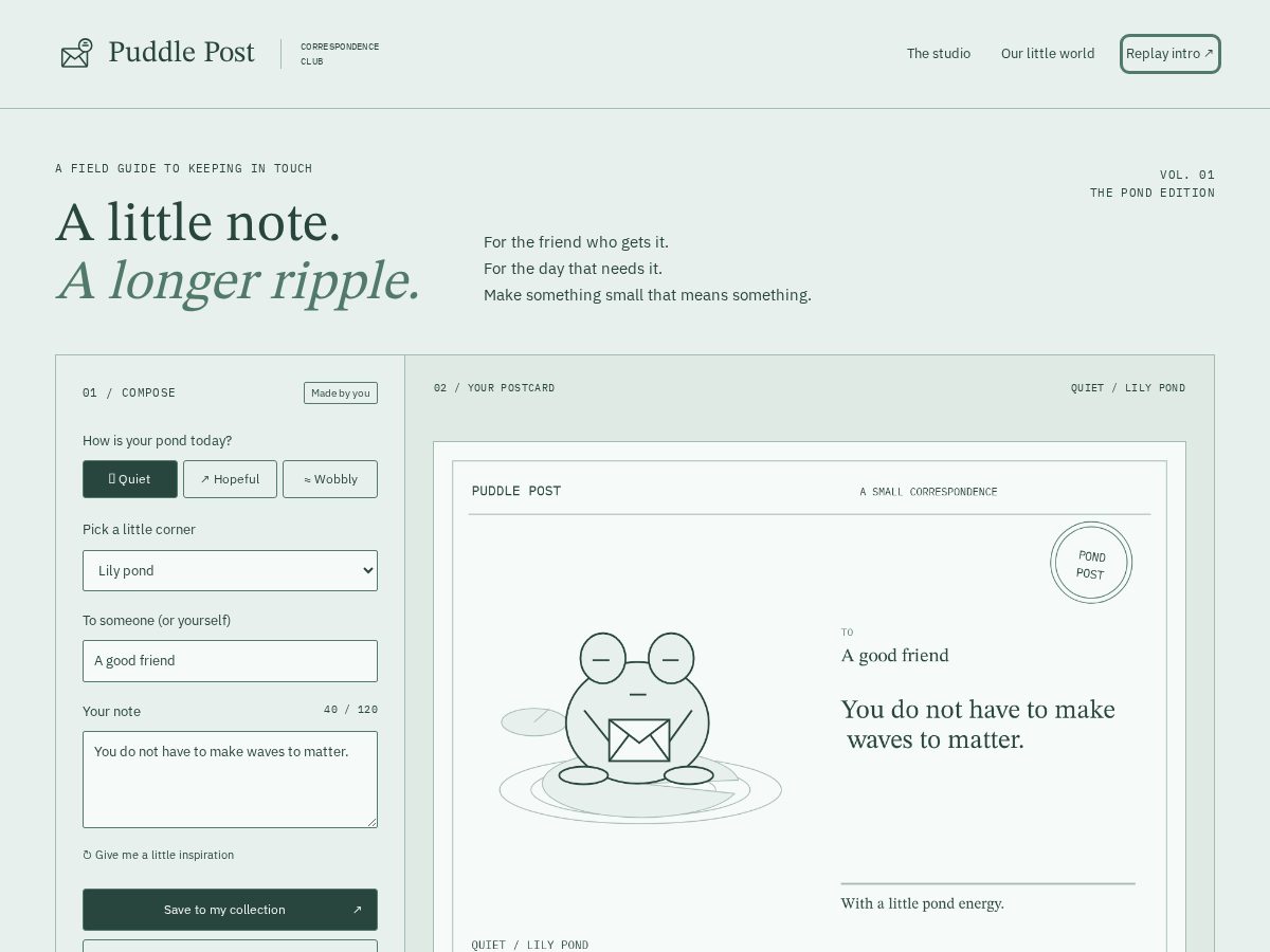 Landing-page snapshot of puddlepost.xyz