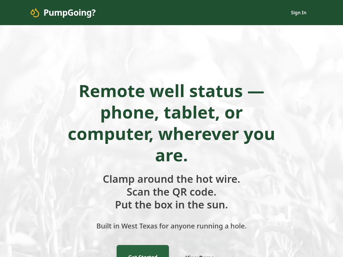 Landing-page snapshot of pumpgoing.com
