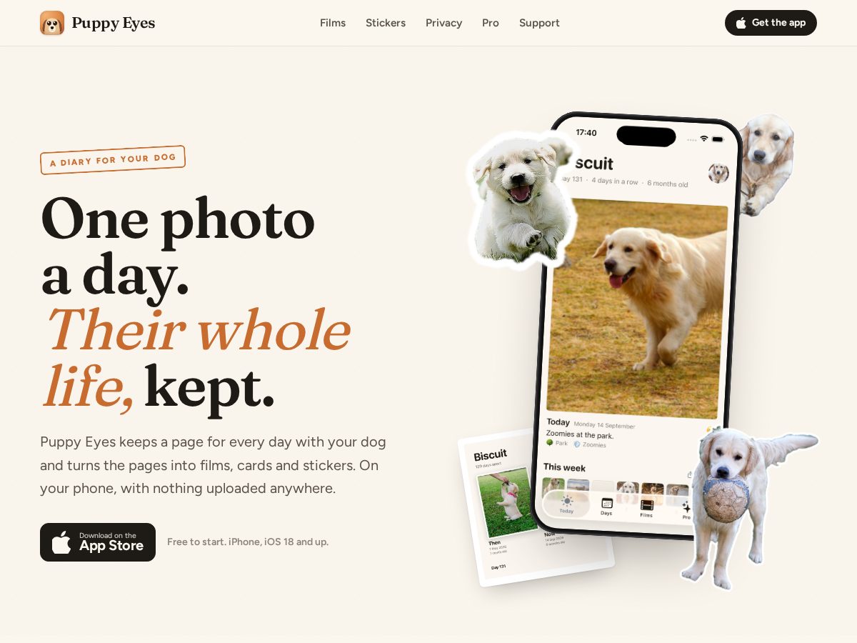 Landing-page snapshot of puppyeyes.app