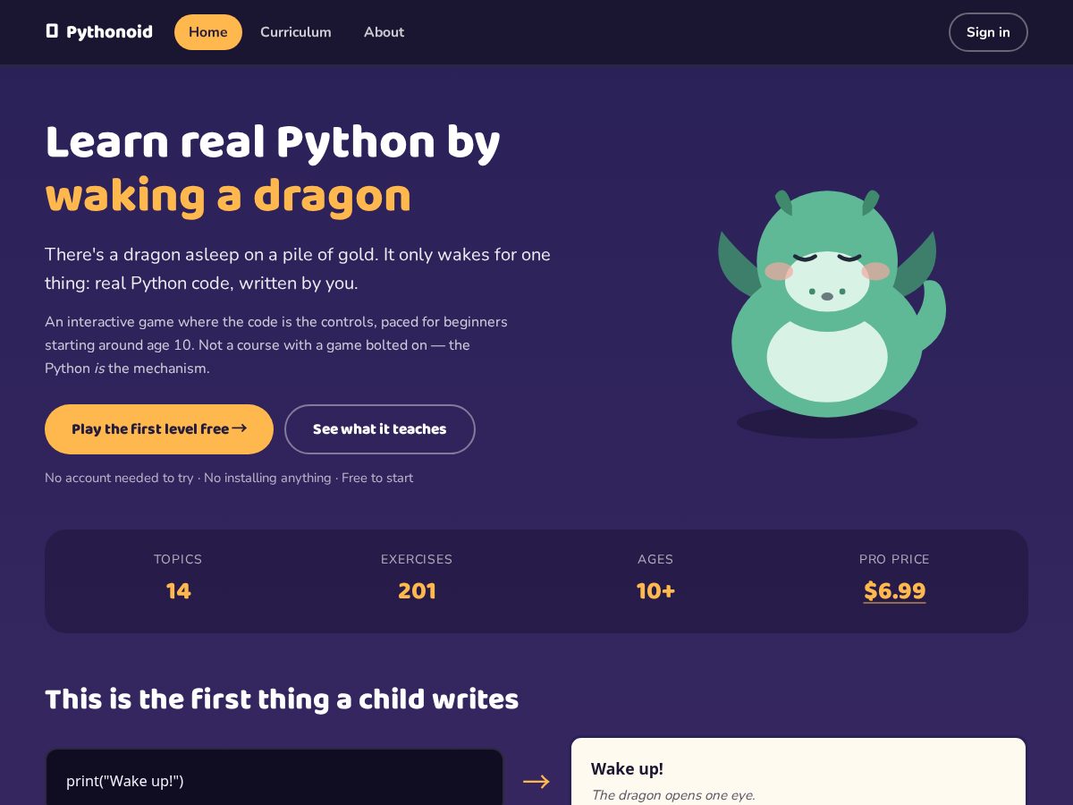 Landing-page snapshot of pythonoid.app