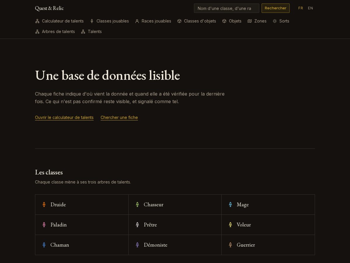 Landing-page snapshot of questandrelic.com