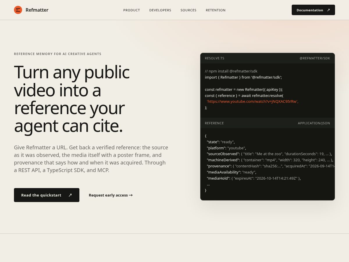 Landing-page snapshot of refmatter.com