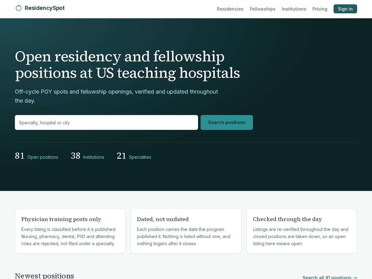 Landing-page snapshot of residencyspot.com