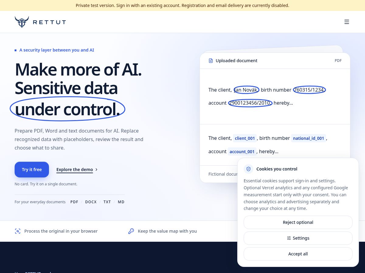 Landing-page snapshot of rettut.com