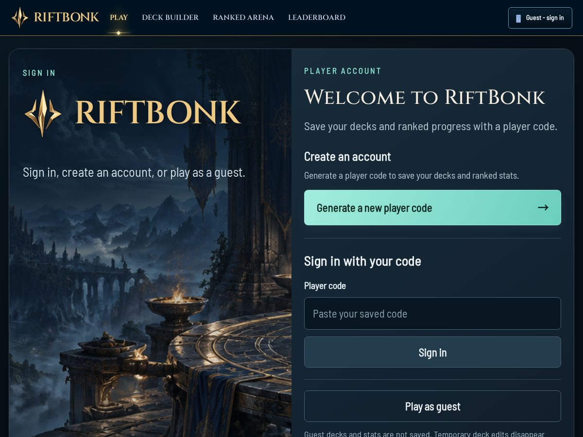 Landing-page snapshot of riftbonk.com