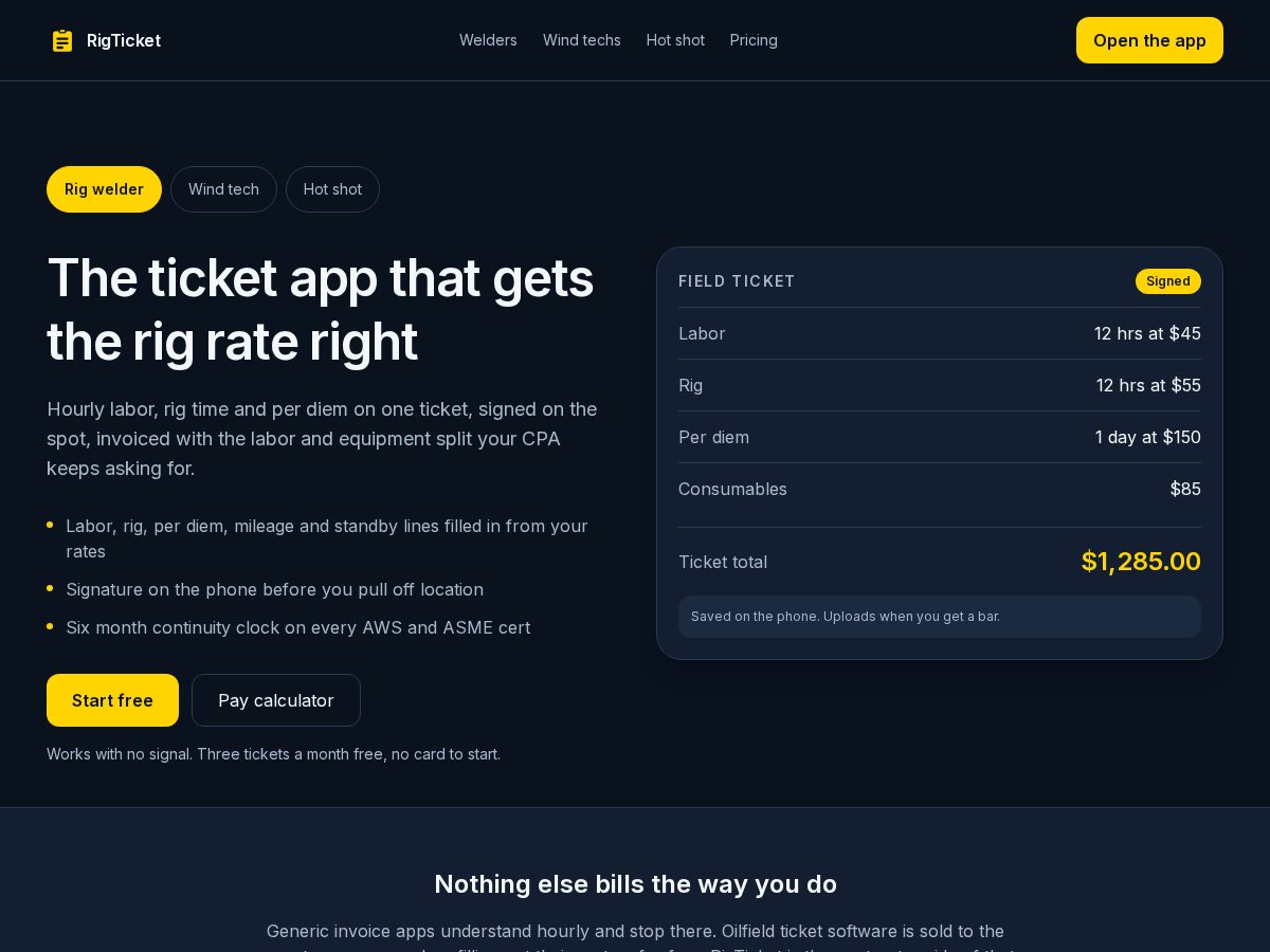 Landing-page snapshot of rigticket.app
