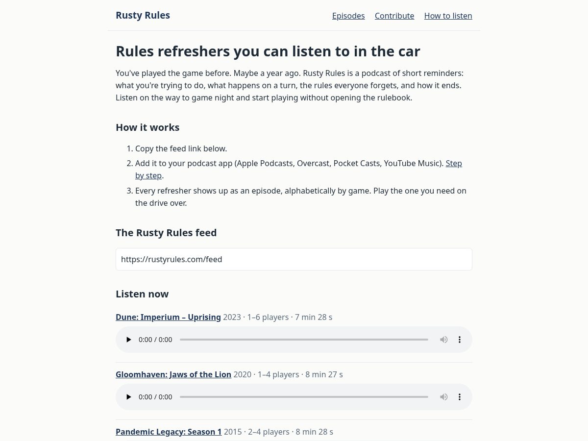 Landing-page snapshot of rustyrules.com
