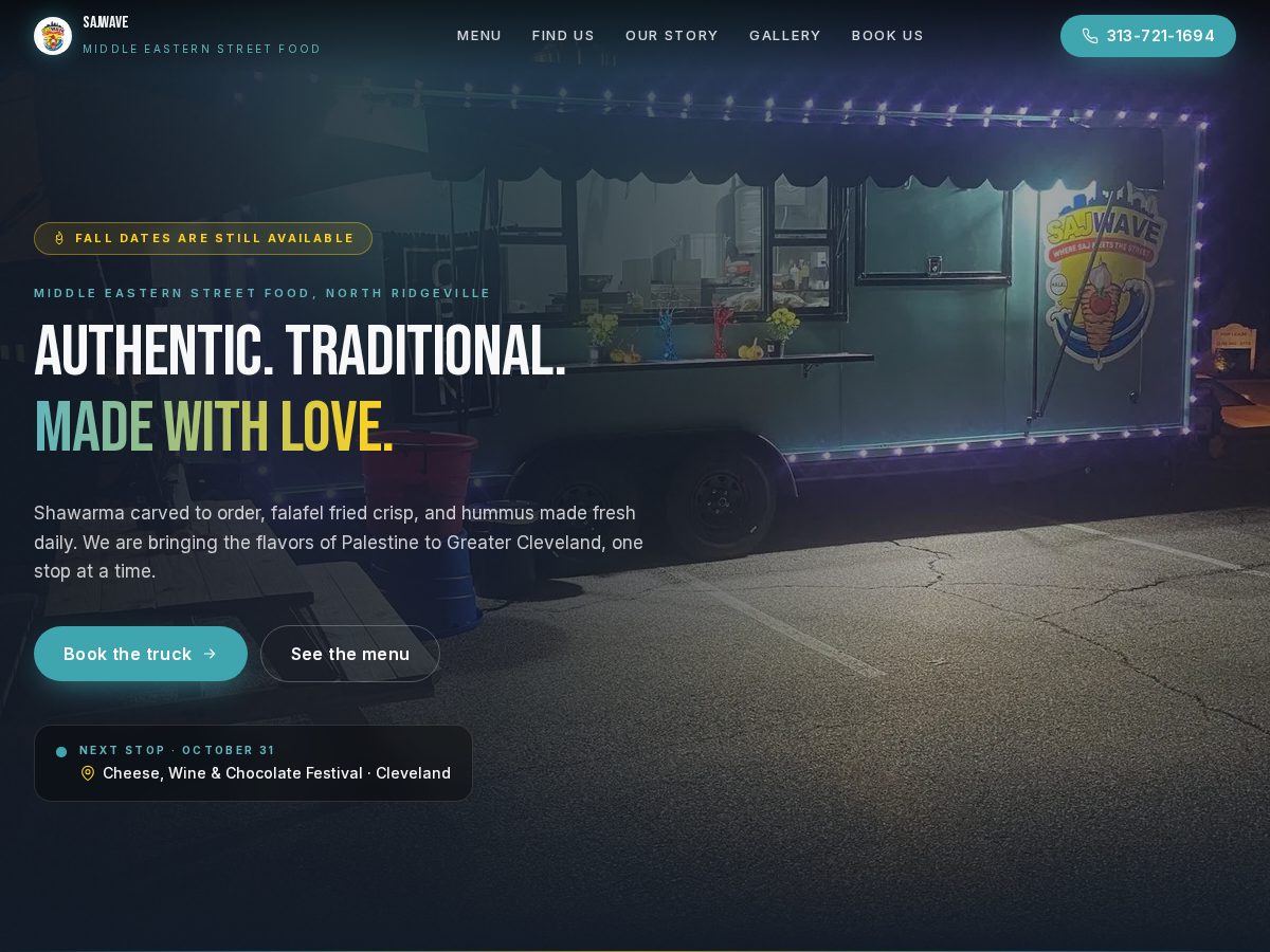 Landing-page snapshot of sajwavefoodtruck.com