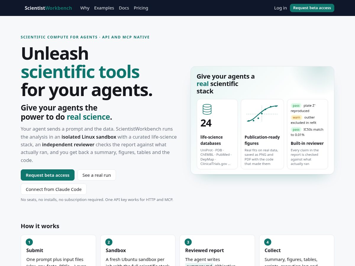 Landing-page snapshot of scientistworkbench.com