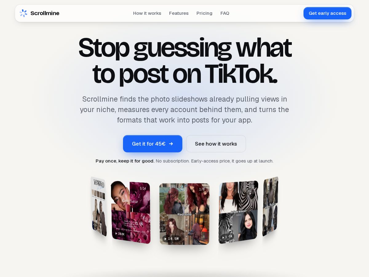Landing-page snapshot of scrollmine.com