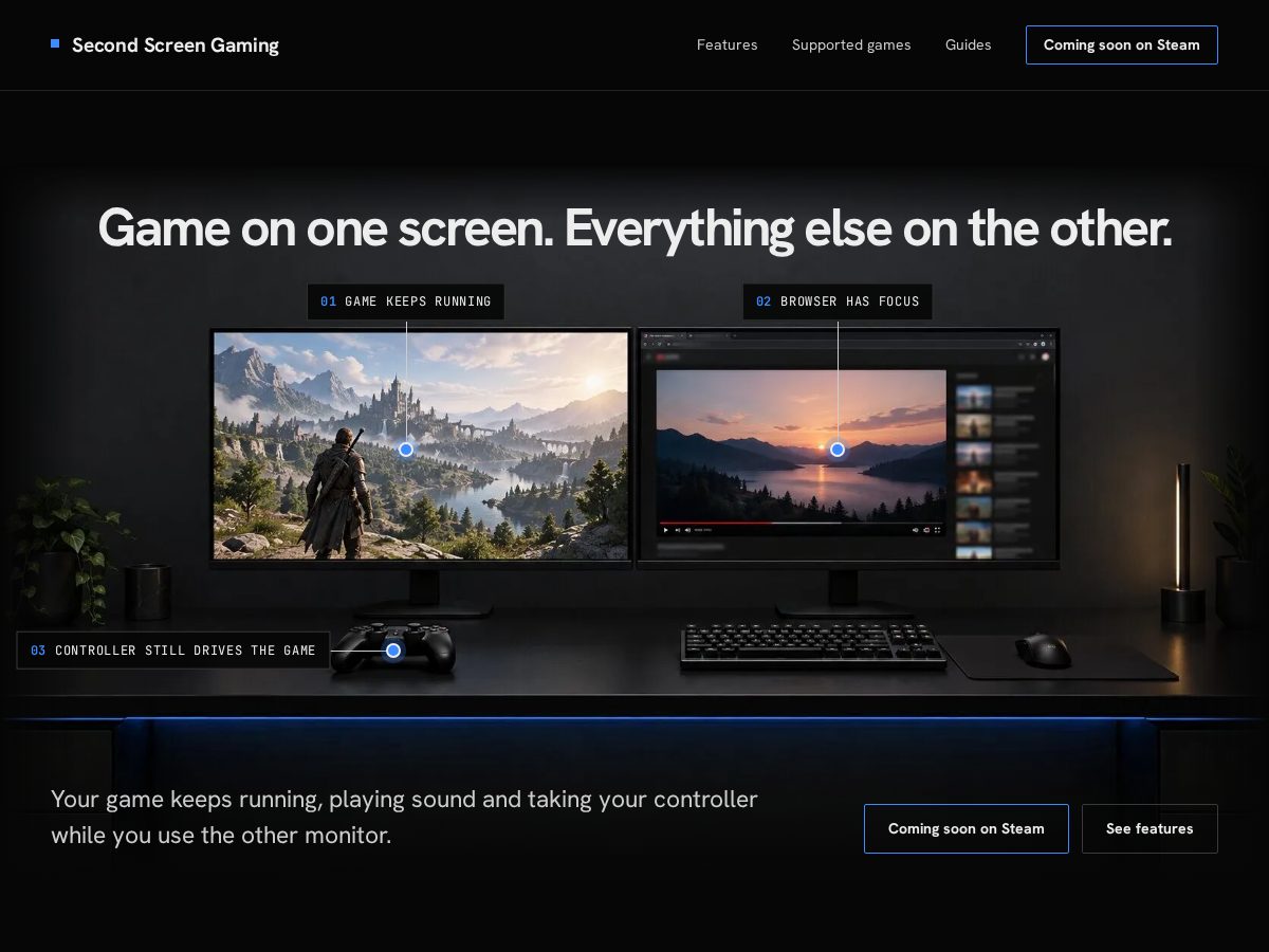 Landing-page snapshot of secondscreengaming.app
