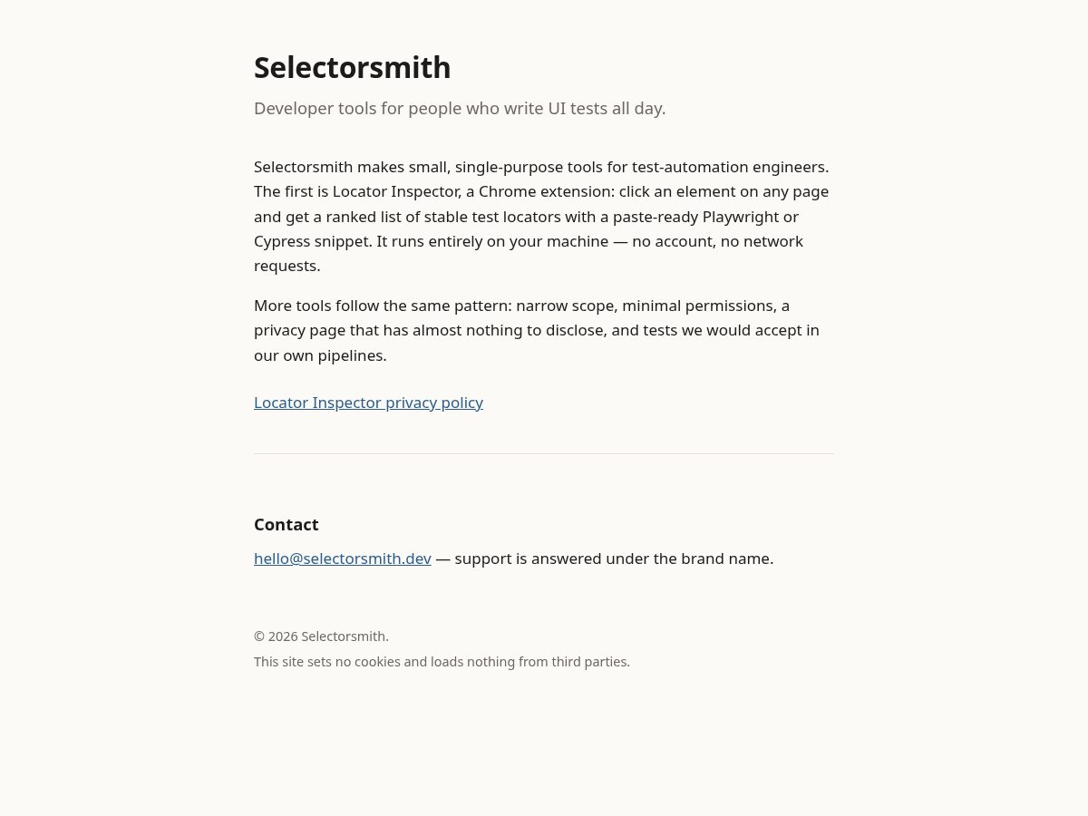 Landing-page snapshot of selectorsmith.dev