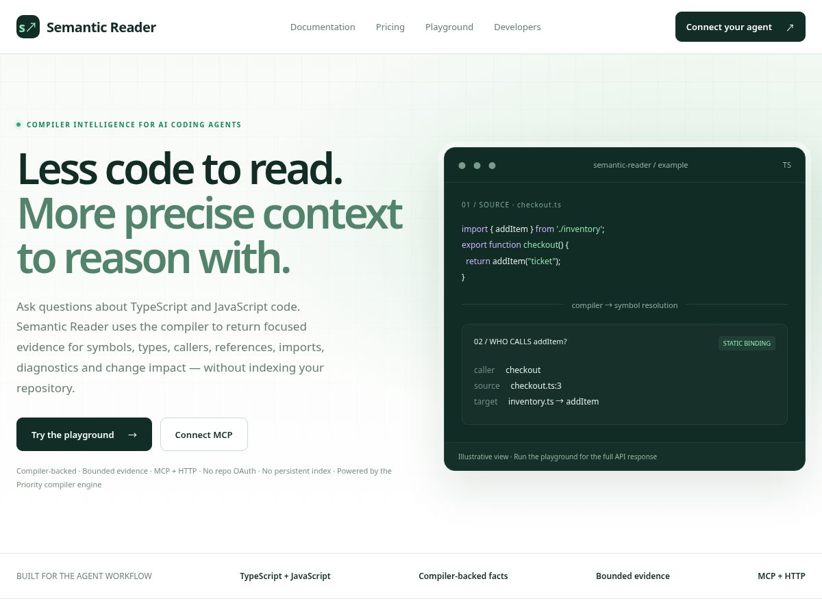 Landing-page snapshot of semanticreader.dev