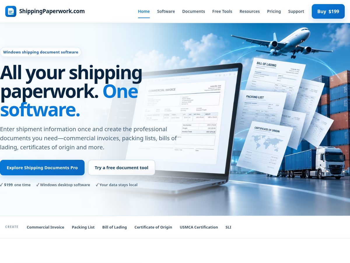 Landing-page snapshot of shippingpaperwork.com