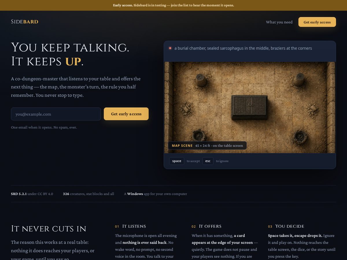 Landing-page snapshot of sidebard.app