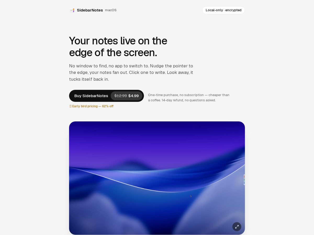 Landing-page snapshot of sidebarnotes.com