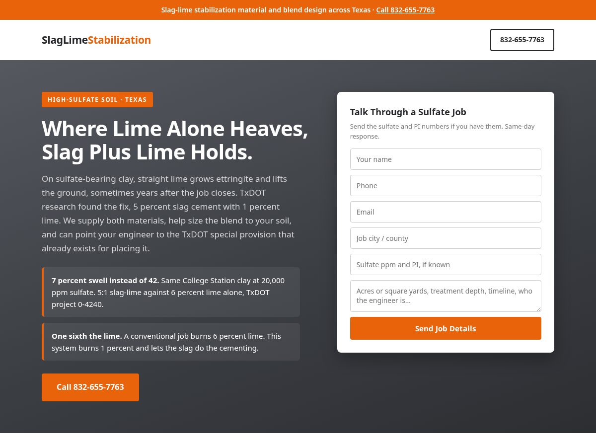Landing-page snapshot of slaglimestabilization.com