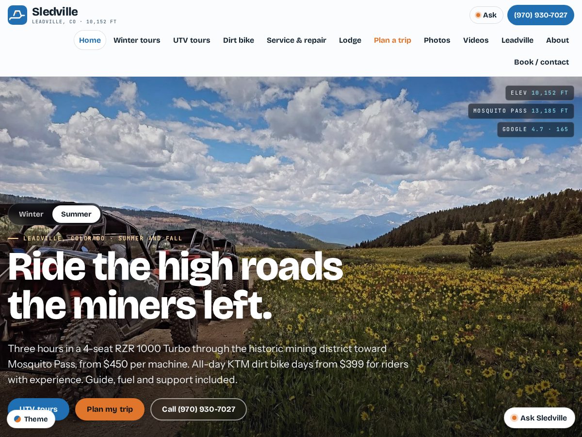 Landing-page snapshot of sledville.com