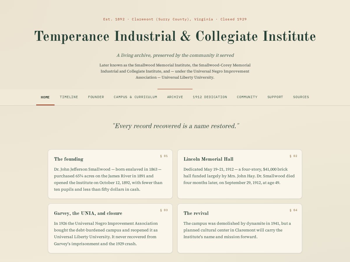 Landing-page snapshot of smallwoodinstitute.org