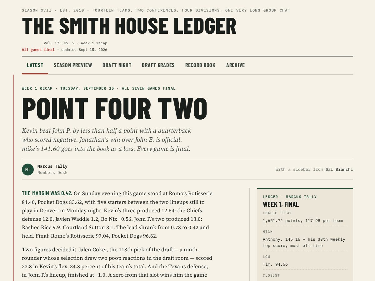 Landing-page snapshot of smithhouseledger.com