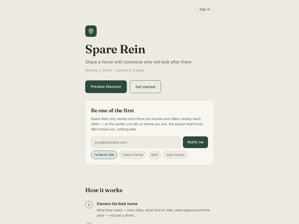 Landing-page snapshot of sparerein.com