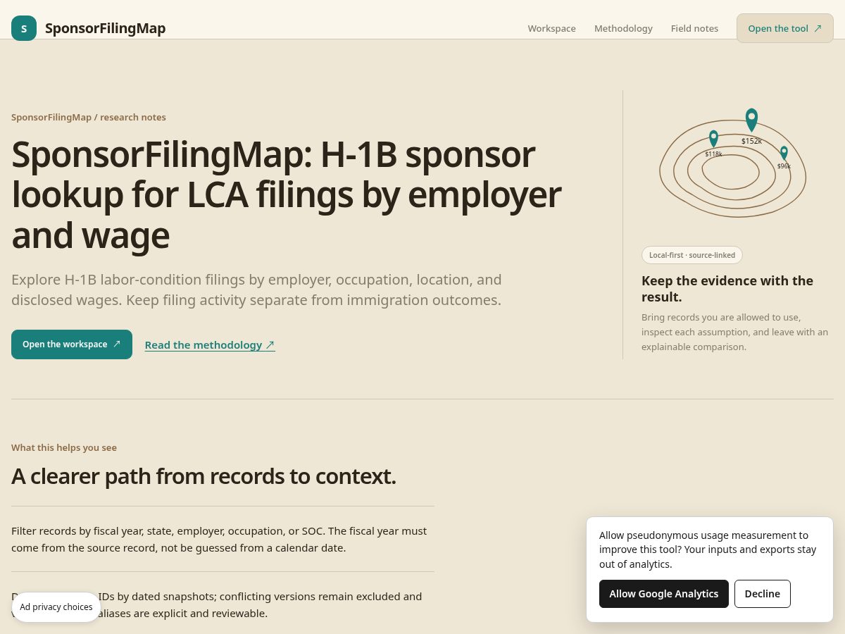 Landing-page snapshot of sponsorfilingmap.com