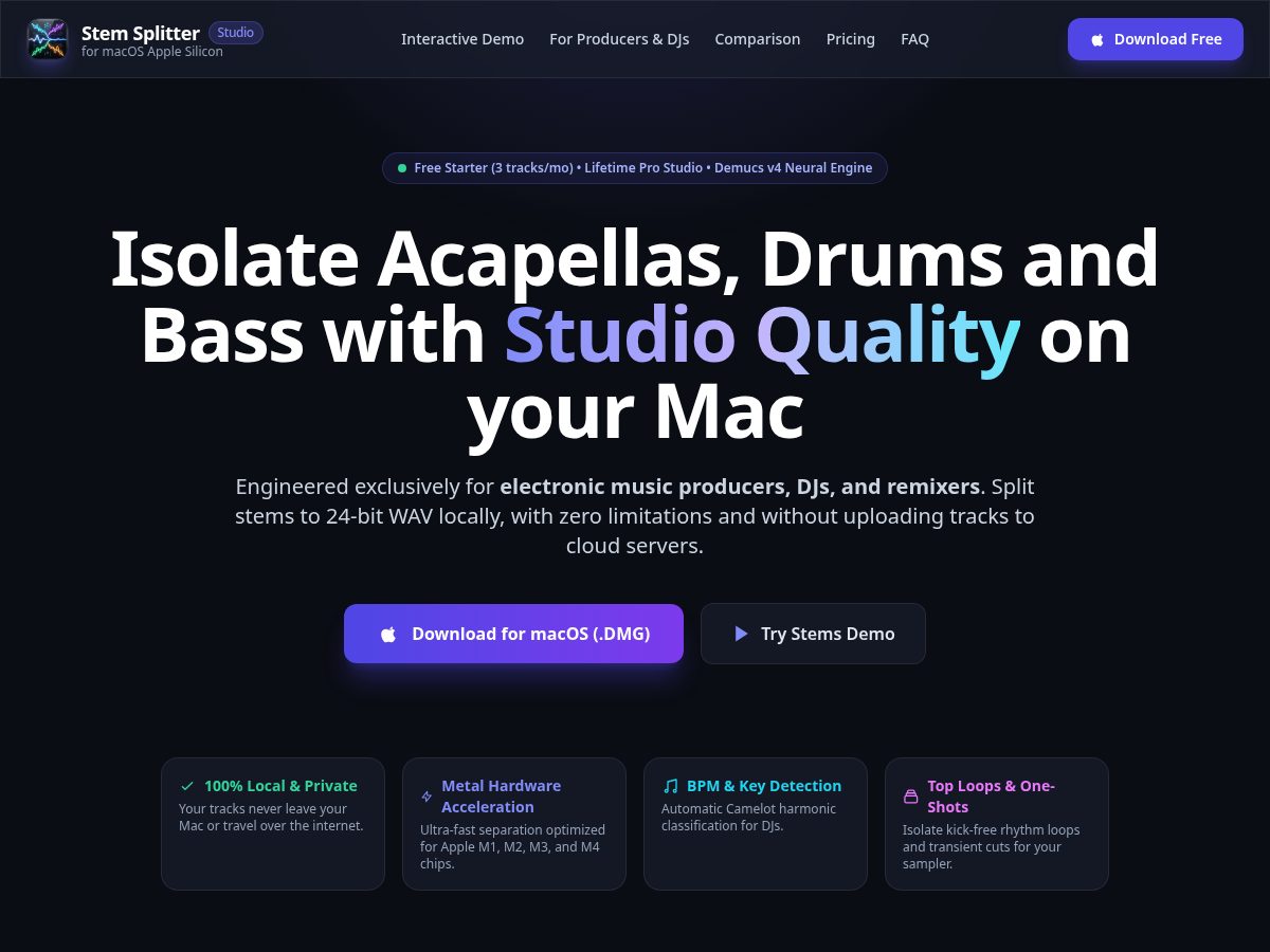 Landing-page snapshot of stemsplitterstudio.com