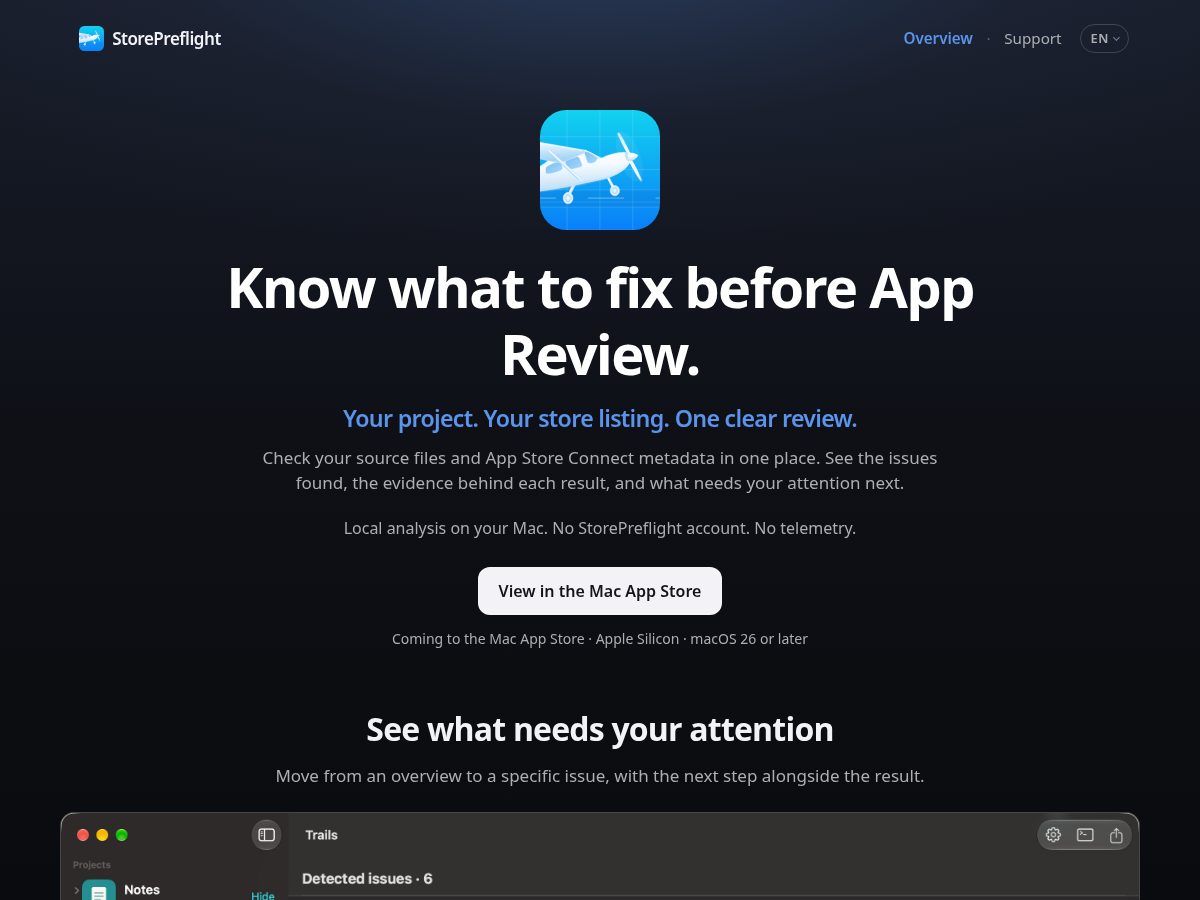 Landing-page snapshot of storepreflight.app