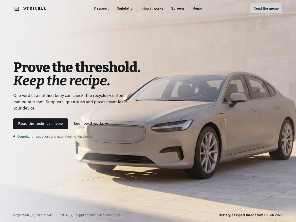 Landing-page snapshot of strickle.xyz