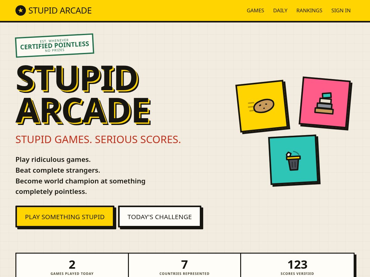 Landing-page snapshot of stupidarcade.com