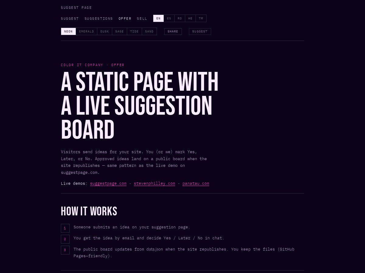 Landing-page snapshot of suggestpage.com