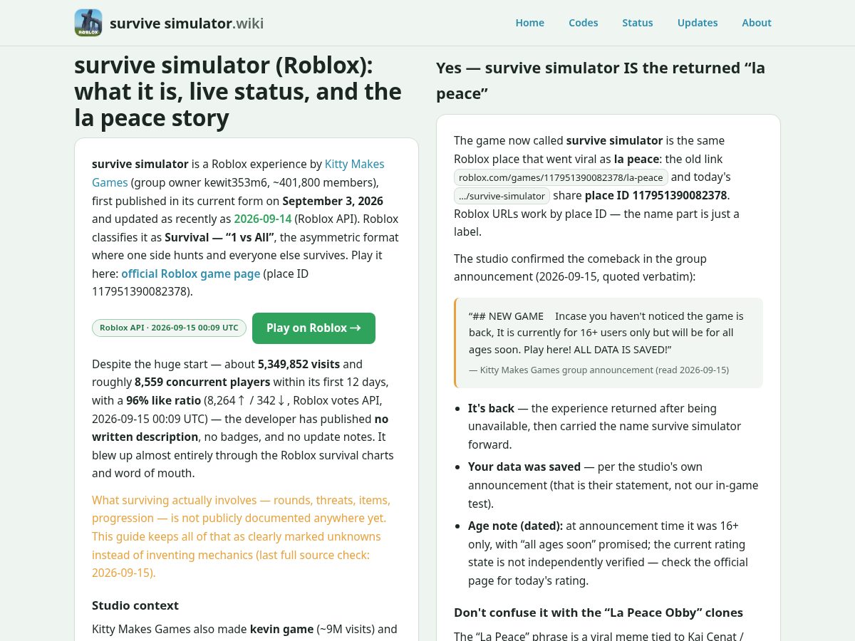 Landing-page snapshot of survivesimulator.wiki