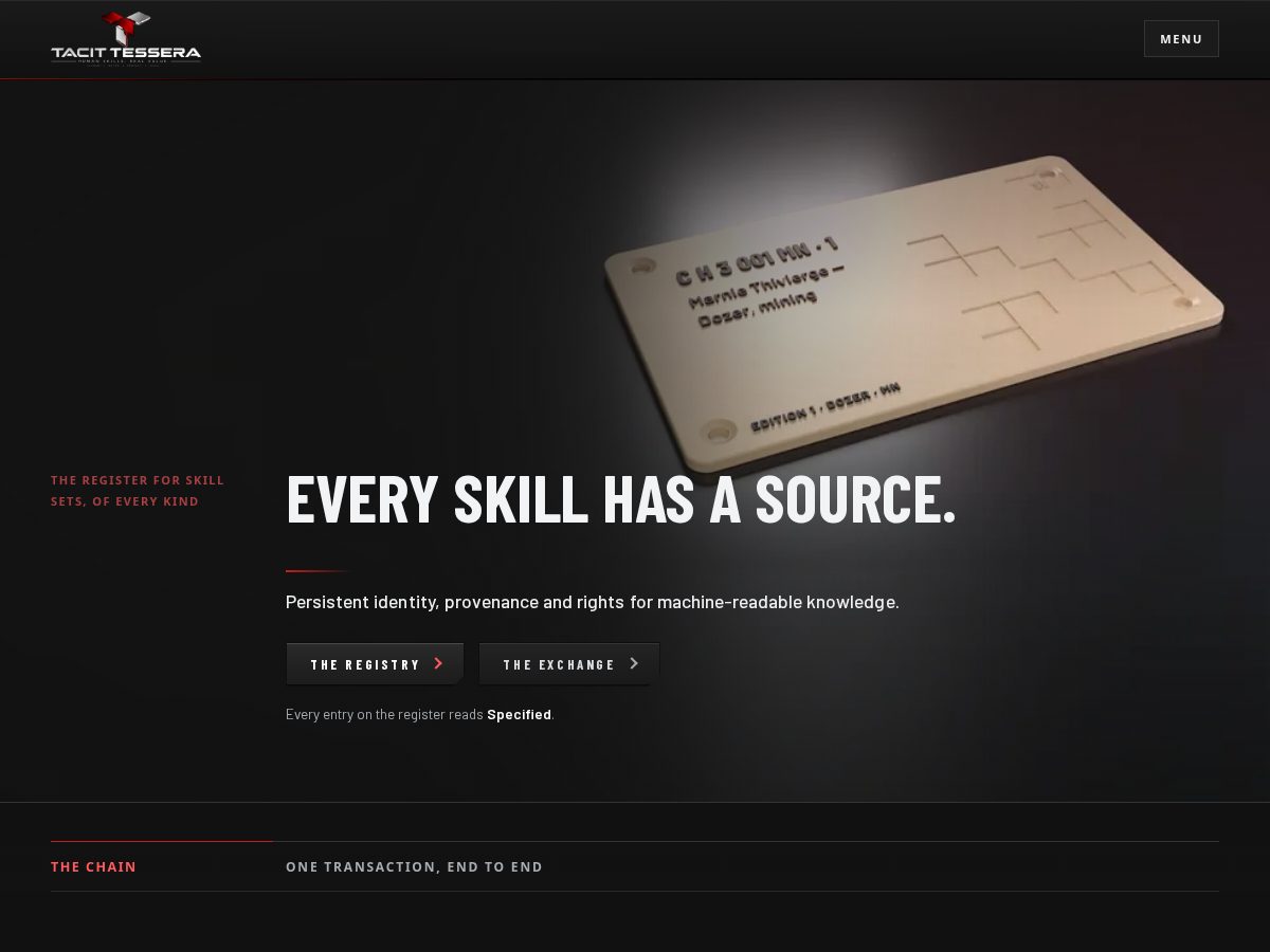 Landing-page snapshot of tacittessera.com